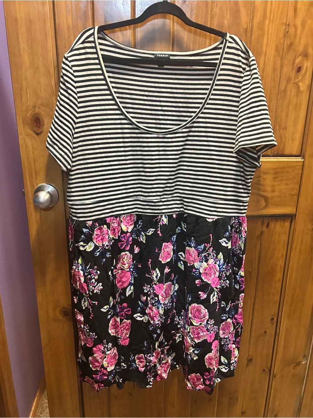 torrid Black & White Striped Top with Pink Floral Midi Dress